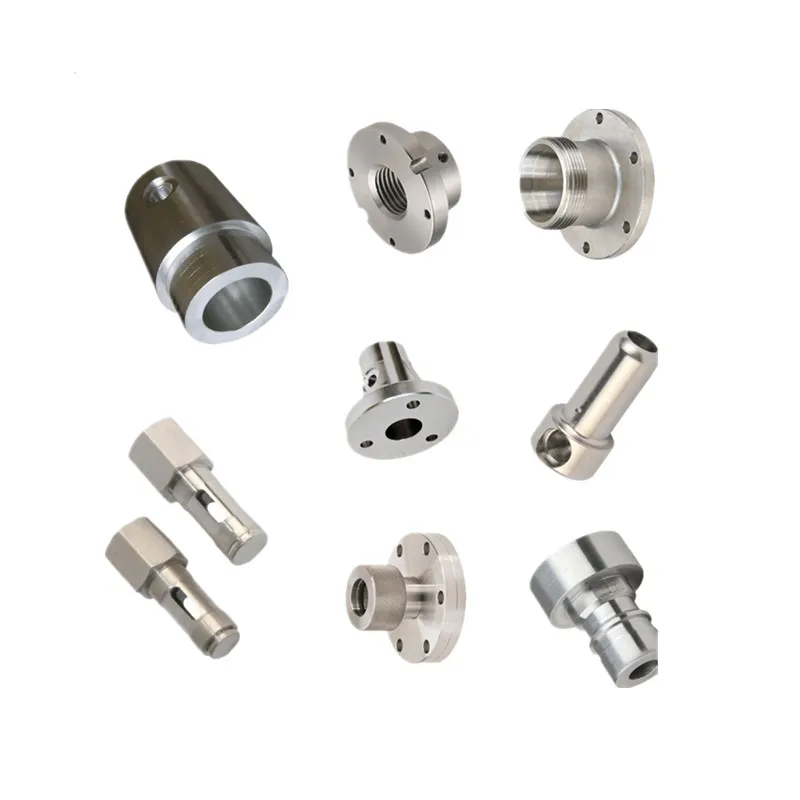 Set of silver turned and flanged metal fittings