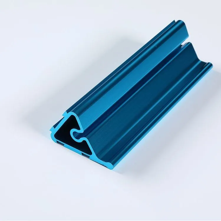 Blue anodised aluminium extrusion with a triangular hollow section
