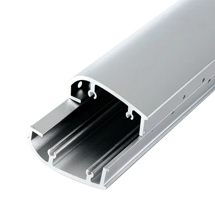 Silver aluminium cover channel with a curved top and internal slots