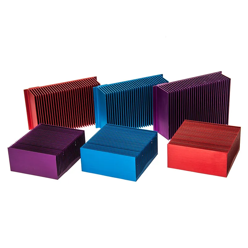 Heatsinks anodised in red, blue and purple
